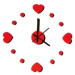 Nalepovacie nástenné hodiny, Srdce 3d diy, červené, 50-70cm