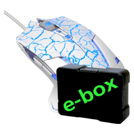 Myš drôtová USB, E-blue Mazer Pro, bielo-modrá, optická, 2500DPI, e-box