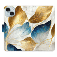 Flipové puzdro iSaprio - GoldBlue Leaves - iPhone 15 Plus