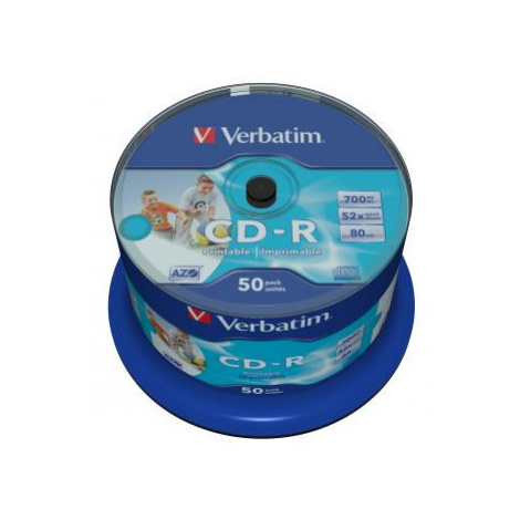 Verbatim CD-R, 43438, AZO Wide Inkjet Printable - No ID Branded, 50-pack, 700MB, 52x, 80min., 12