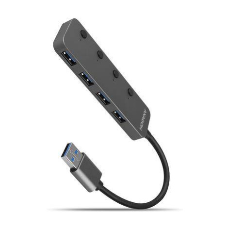 AXAGON HUE-MSA 4x USB3.2 Gen 1 SWITCH hub, metal, micro USB power IN, 20cm USB-A cable