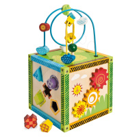 Drevená didaktická kocka s labyrintom a aktivitami Color Little Game Center Eichhorn s 5 vkladac