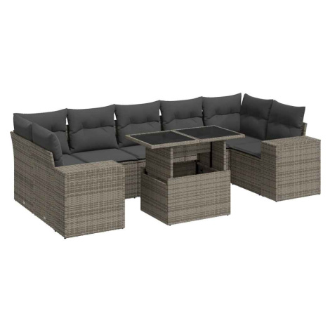vidaXL 8-dielna záhradná súprava pohoviek s vankúšmi sivá polyratanová
