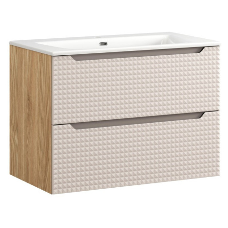 Závěsná skříňka Luxor Beige se zápustným umyvadlem 80 cm béžová/dub olejovaný Comad