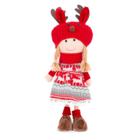 Dekorácia MagicHome Vianoce, Dievča s červeno-sivou čiapkou, 42 cm