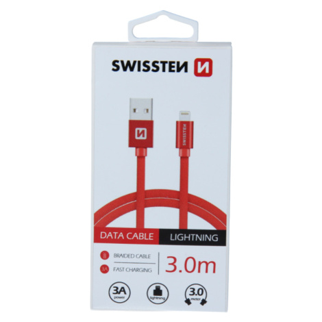 Dátový kábel opletený Swissten USB/Lightning (8 pin) 3.0A, 3.0m červený