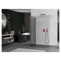 Mexen Kioto, 2-stenová sprchová zástena Walk-In 140 x 120 cm, 8mm číre sklo, medený matný profil