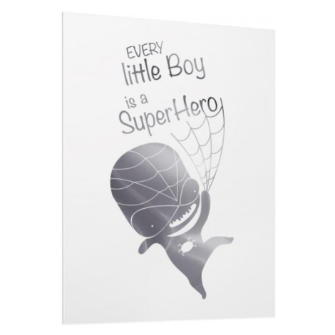 Detský biely plagát so zrkadlovou grafikou strieborného Spidermana