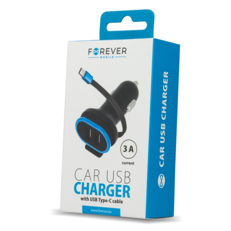 Auto nabíjačka Forever CC-02 2xUSB 3A s káblom USB typ-C čierna