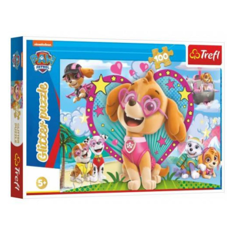 Puzzle Paw Patrol / Tlapková patrola trblietavé 100 dielikov 48x34cm v krabici 33x23x4cm