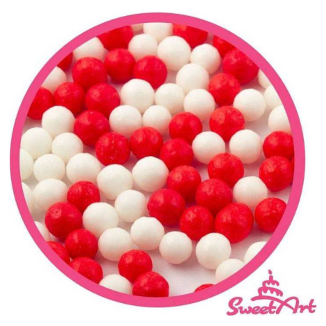 Cukrové perly SweetArt červené a biele 7 mm (80 g) - dortis - dortis