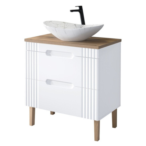 Umyvadlová skříňka Fiji s deskou a umyvadlem 80 cm bílá/dub coast evoke Comad