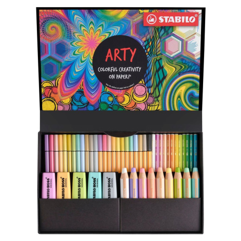 Súprava - Kreatívna sada Pastel STABILO ARTY - 50 ks sada - zvýrazňovače, viacúčelové farbičky, 