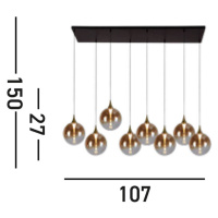Závesné svietidlo LED Alchemy, 8 svetiel, čierna, jantárová, sklo