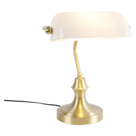 Klasická notárska lampa zlatá s opálovým sklom - Banker QAZQA