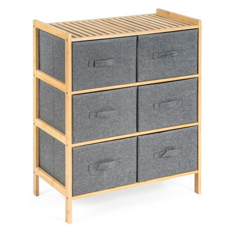 G21 Bambusová policová jednotka s košíkmi, 3police, sivá, 3 poschodia