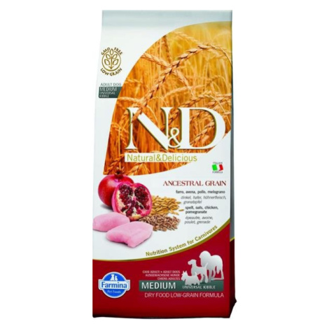 Farmina N&D dog AG adult medium & maxi, chicken, spelt, oats & pomegranate 12kg