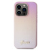 Guess PU Leather Iridescent Metal Script Zadný Kryt pre iPhone 15 Pro Pink