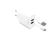 FIXED nabíjačka do siete, konektor USB-C + 2x USB-A, kábel USB-C -> USB-C dĺžka 1 m, 15 W, biela