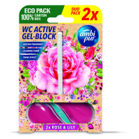 Ambipur WC Active gél-blok ruža & ľalia 2x 45 g