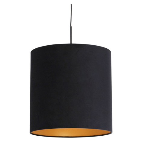Závesná lampa s velúrovým tienidlom čierna so zlatou 40 cm - Combi QAZQA