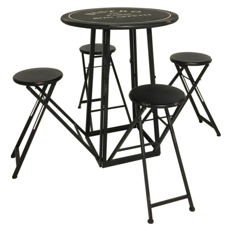 Estila Okrúhly barový industriálny stôl so štyrmi stoličkami Stanley v čiernom kovovom prevedení
