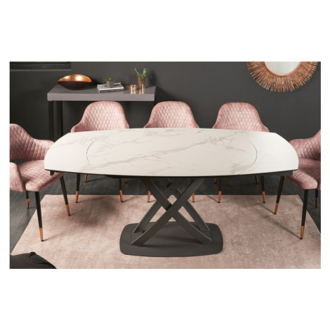 Estila Moderný rozkladací oválny jedálenský stôl Lutz s vrchnou doskou s mramorovým dizajnom a č