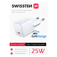 Sieťový adaptér mini Swissten GaN USB-C 25W biely