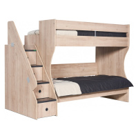 Poschodová posteľ s úložnými zásuvkami colin - dub kestína/šedá