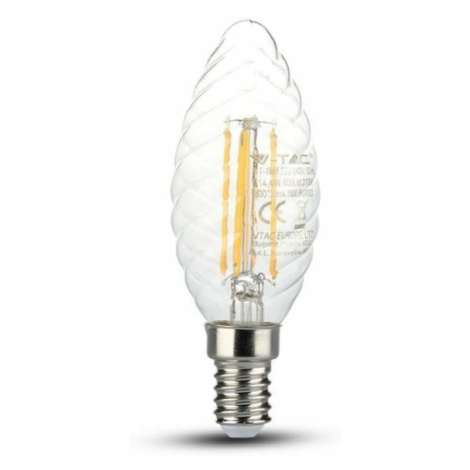 Žiarovka sviečková LED Filament E14 4W, 2700K, 400lm,  VT-1985 (V-TAC)