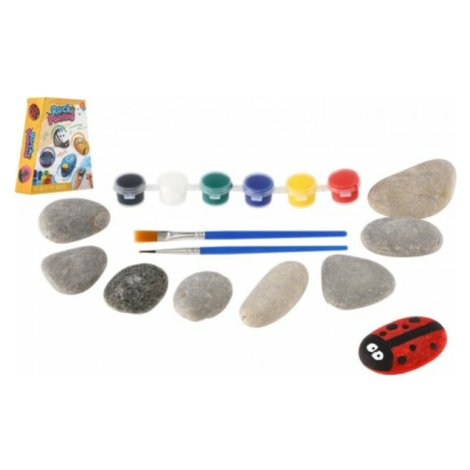 Maľovanie na kamene/kamienky s farbami so štetcami v krabičke Teddies