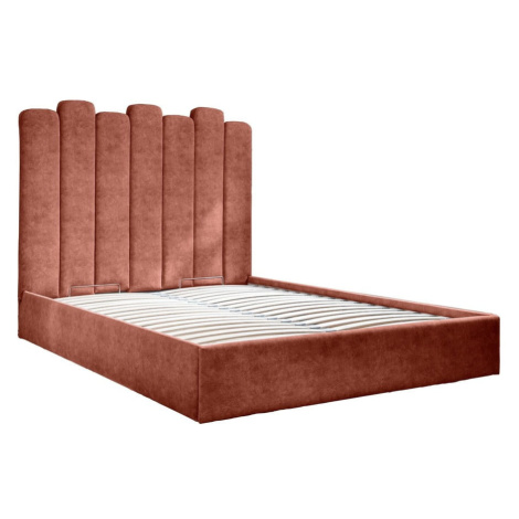 Čalúnená dvojlôžková posteľ s úložným priestorom s roštom 140x200 cm v tehlovej farbe Dreamy Aur Miuform