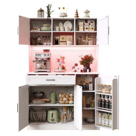 OKWISH PRÍBORNÍK 110/38/180 cm biely z MDF a kovu s LED osvetlením zásuvkou a piatimi dverami