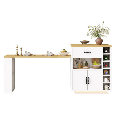 Redom KUCHYNSKÝ ostrovček 80/70/95,5 cm z MDF a kovu s výsuvným stolom, LED osvetlením a úložným