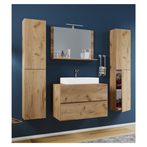 VCM 5-dielna kúpeľňová súprava "Lendas M" 60 cm | so zrkadlom a 2 vysokými skrinkami Dub medový