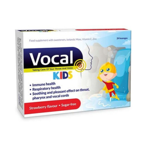 VOCAL Kids pastilky s jahodovou príchuťou bez cukru 24 ks