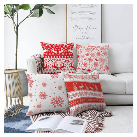 Súprava 4 vianočných žinylkových obliečok na vankúš Minimalist Cushion Covers Red Snowflakes, 55