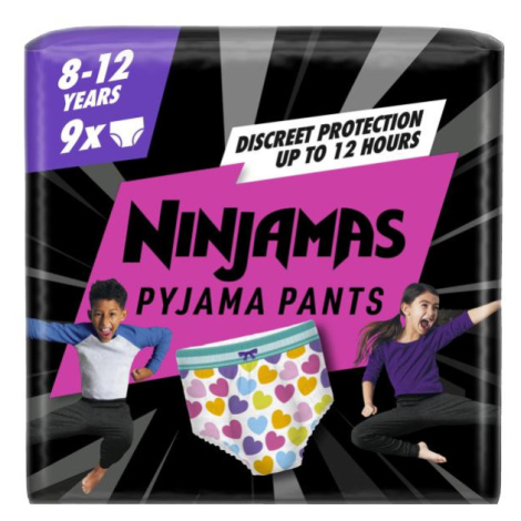 PAMPERS Nohavičky plienkové Ninjamas Pyjama Pants Srdiečka, 9 ks, 8 rokov, 27kg-43kg