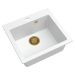 Sink Quality Ferrum 50, kuchynský granitový drez 490x450x195 mm + zlatý sifón, biela, SKQ-FER.W.