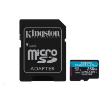 Kingston MicroSDXC karta 256GB Canvas Go! Plus, R: 170/W: 90MB/s, Class 10, UHS-I, U3, V30, A2 +
