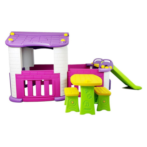 mamido Detský záhradný domček so šmykľavkou 3v1 ružovo-fialový