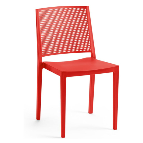 Červená plastová záhradná stolička Grid – Rojaplast