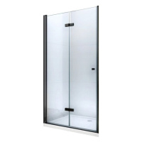 MEXEN - LIMA skladacie dvere 100x190 cm 6mm, čierne, transparent so stenovým profilom 856-100-00