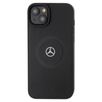 Mercedes-Benz Mercedes Crossed Line Kožený Kryt s MagSafe pre iPhone 15, Čierny