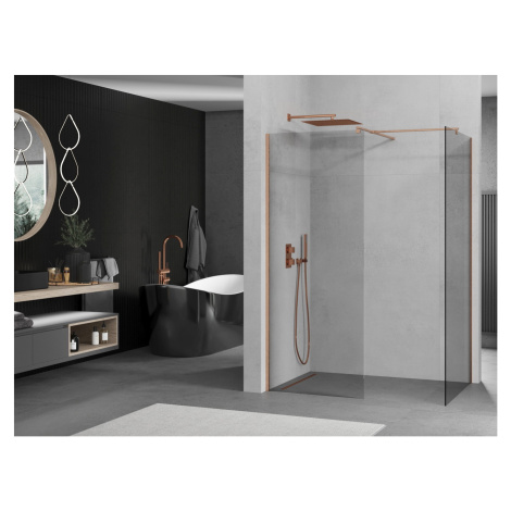 Mexen Kioto, 2-stenová sprchová zástena Walk-In 130 x 115 cm, 8mm číre sklo, medený matný profil