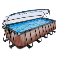 Bazén s krytom pieskovou filtráciou a tepelným čerpadlom Wood pool Exit Toys oceľová konštrukcia