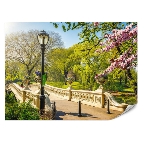 Muralo FOTOTAPETA Pre Obývaciu Izbu Historický Most Park Stromy Kvety 450 x 315 cm