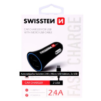 Autonabíjačka Swissten CL 2,4A 2x USB micro USB + apple lightning čierna