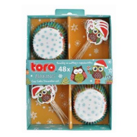 TORO Papierové košíčky na muffiny + napichovadlá 24ks TORO vianočná sova