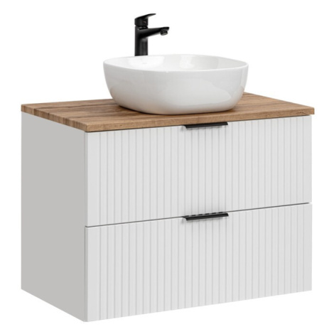Závěsná skříňka Casad s deskou a umyvadlem 80 cm bílá/dub wotan Comad